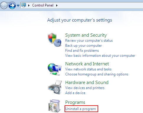 Uninstall a program in Windows Vista and 7