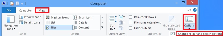 Change folder and search options