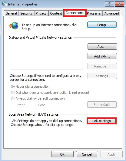 Connections and LAN Settings