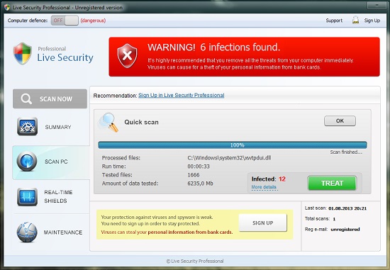 Live Security Professional fake antivirus