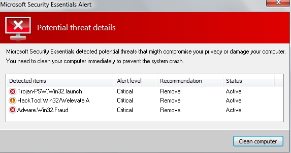 Microsoft Security Essentials fake alert