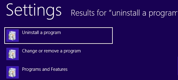 Uninstall a program in Win 8