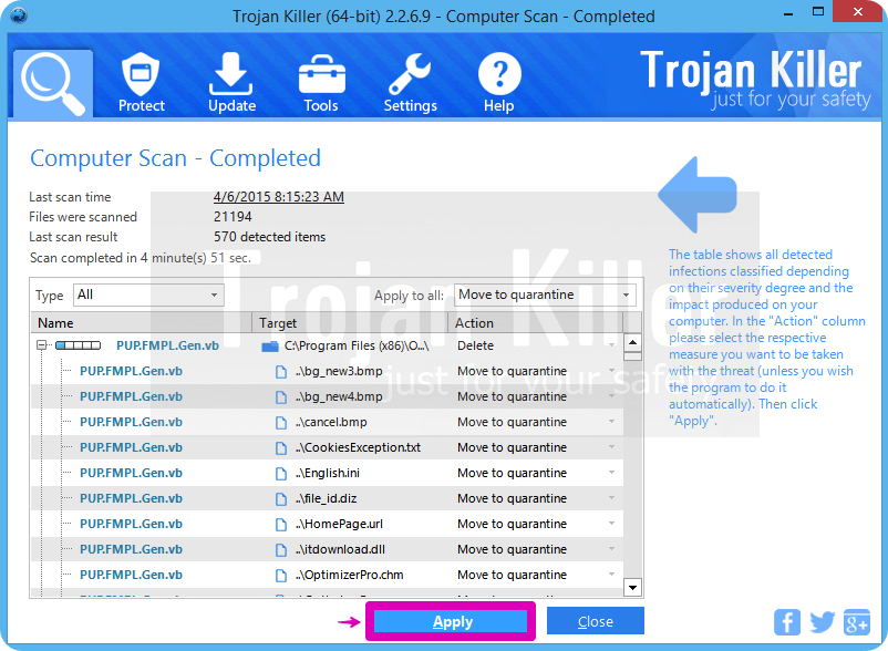 Anti-Malware Scan Completed - Apply actions
