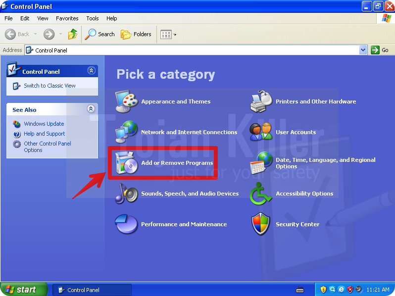 Add or remove programs in Windows XP