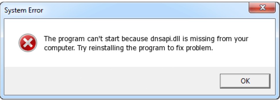 dnsapi.dll missing error