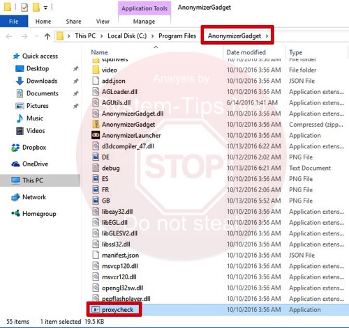 AnonymizerGadget (proxycheck.exe) malware