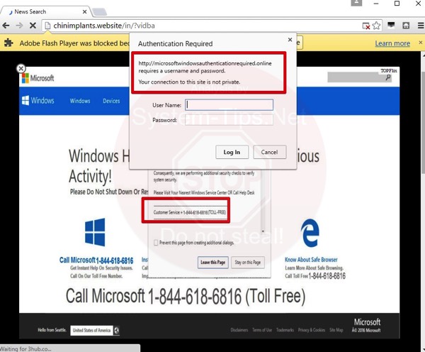 Microsoftwindowsauthenticatoinrequired.online scam