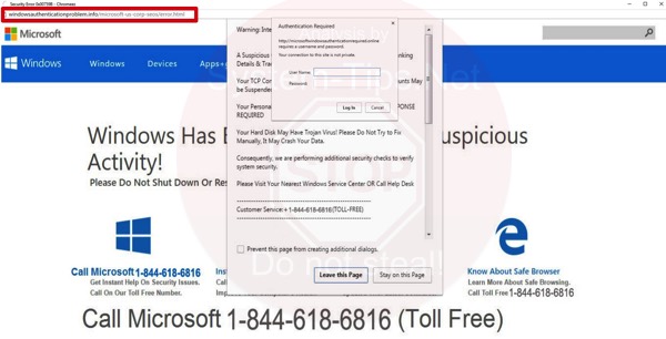 windowsauthenticationproblem.info scam