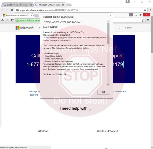 Support-online-pc.site Error # SL9DW61 scam