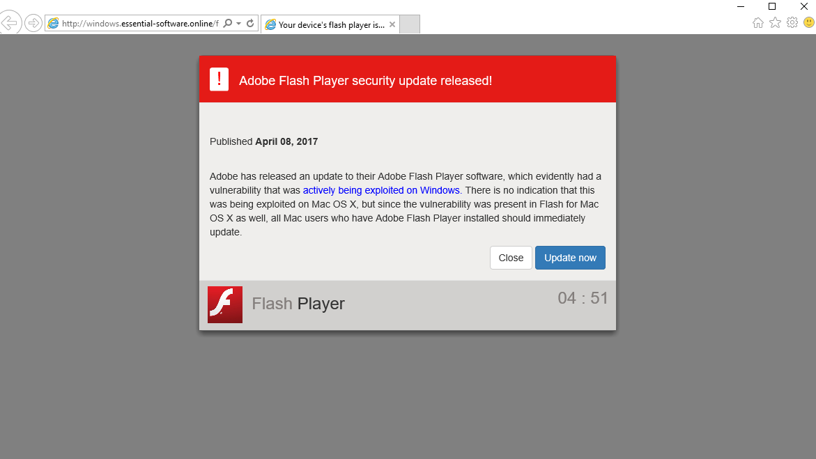 windows.essential-software.online fake Adobe Flash Player update