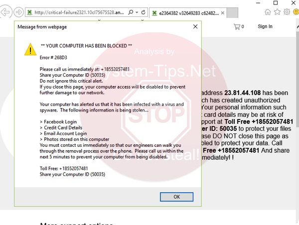 +18552057481 Error #268D3 critical-failure2321 scam