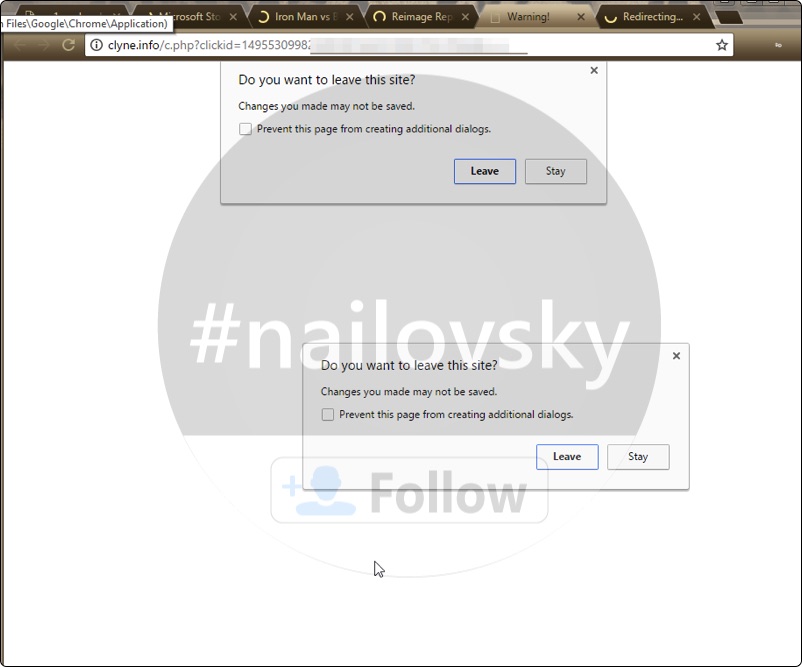 Clyne.info Warning pop-up