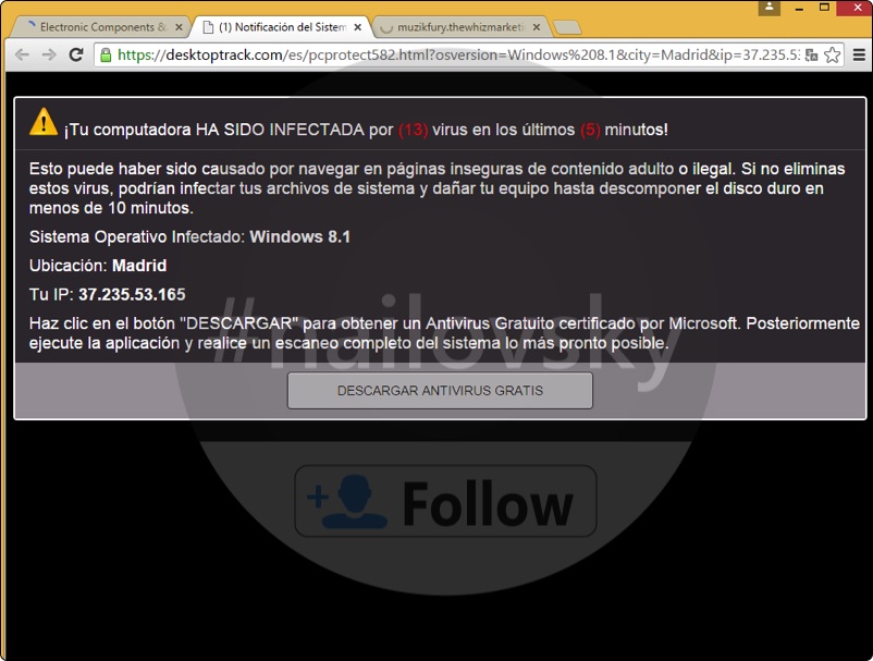 Desktoptrack.com pop-up scam