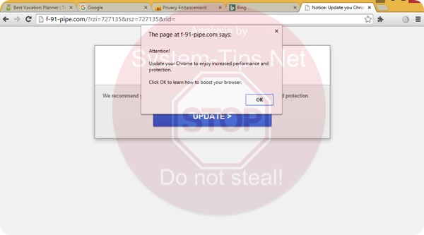 f-91-pipe.com Update your Chrome scam