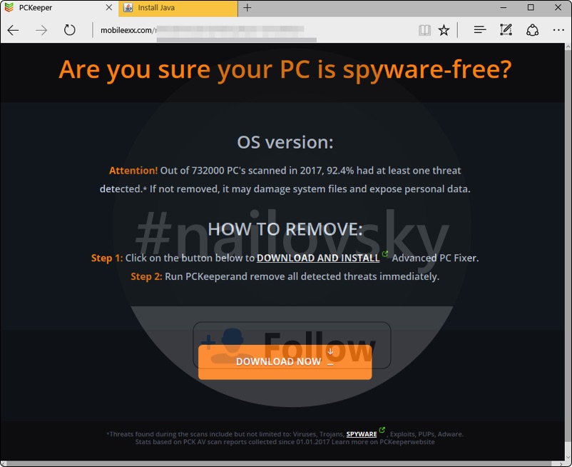 Mobileexx.com pop-up scam