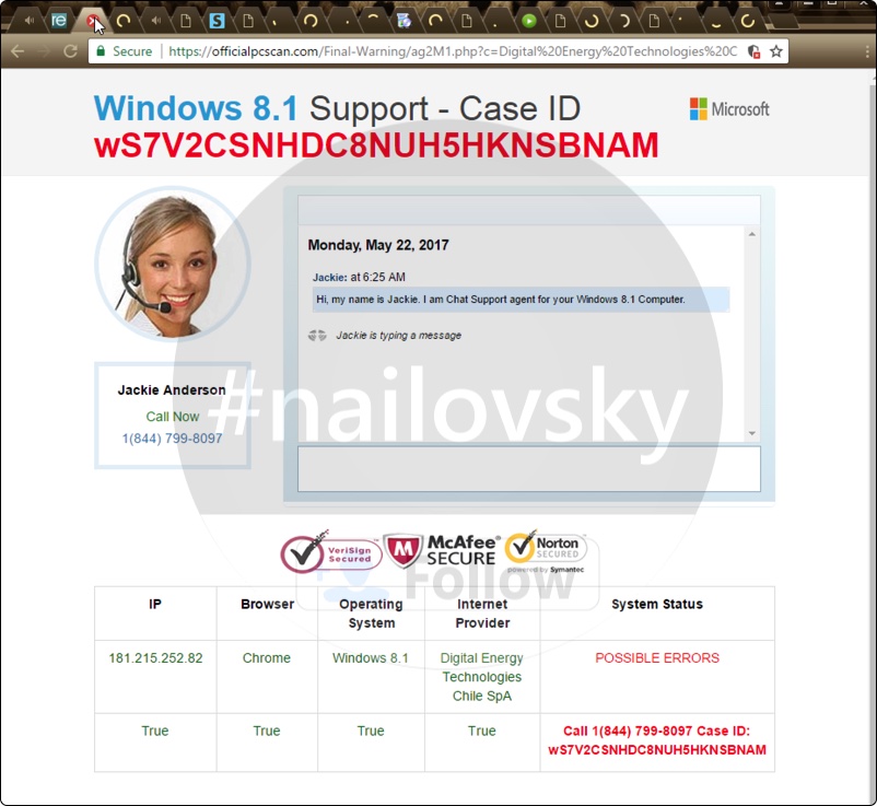 Officialpcscan.com 1(844) 799-8097 scam
