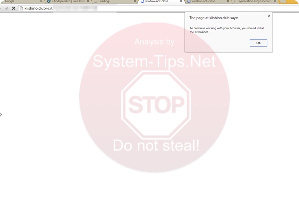 klishino.club window-not-close extension scam