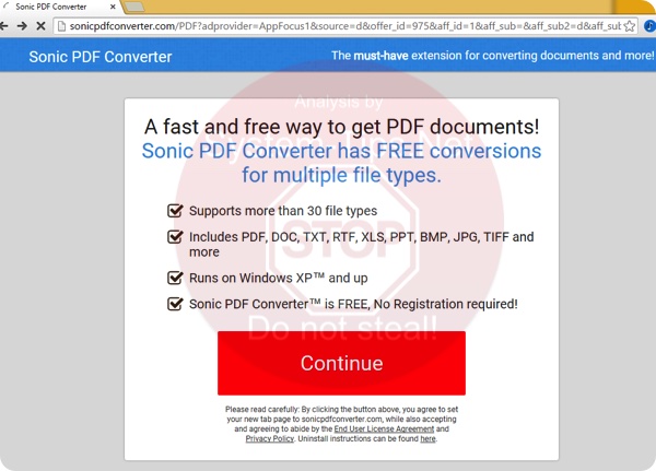 Sonic PDF Converter browser hijacker