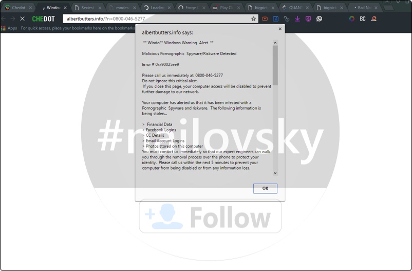 Albertbutters.info Error # 0xx90025ee9 scam