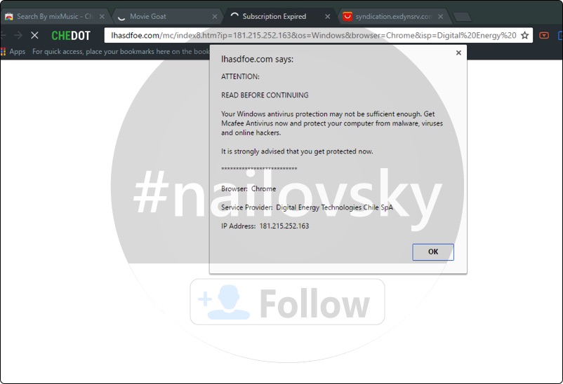 lhasdfoe.com Subscription Expired scam