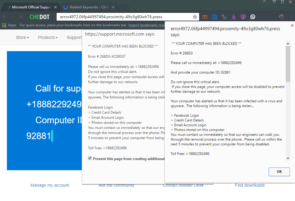 +18882292496 Error # 268D3-XC00037 scam