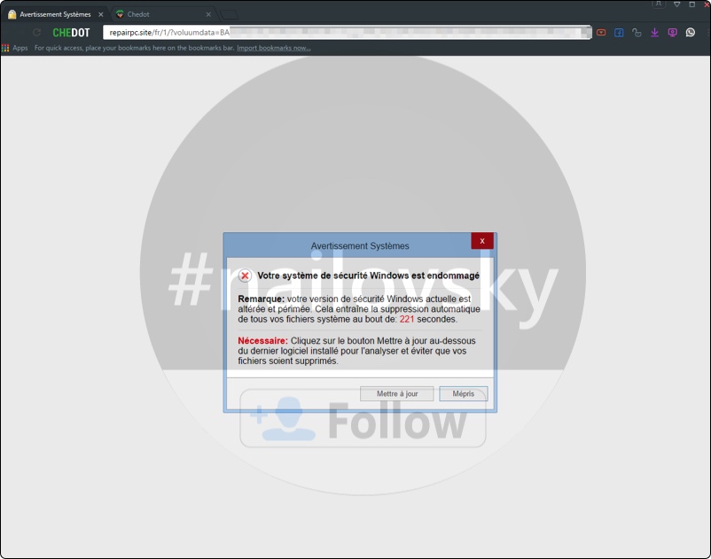 Votre système de sécurité Windows est endommagé scam