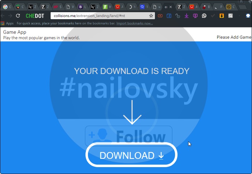 Collisions.me extension alert