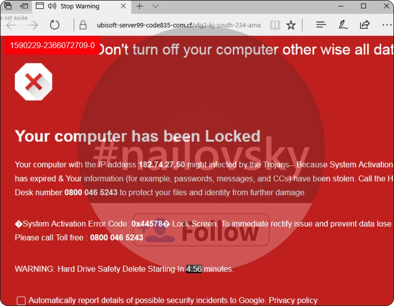 System Activation Error Code 0x44578 Lock Screen Scam