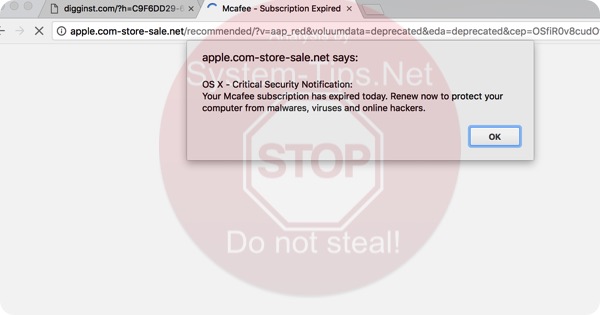 Apple.com-store-sale.net Mcafee Subscription Expired scam