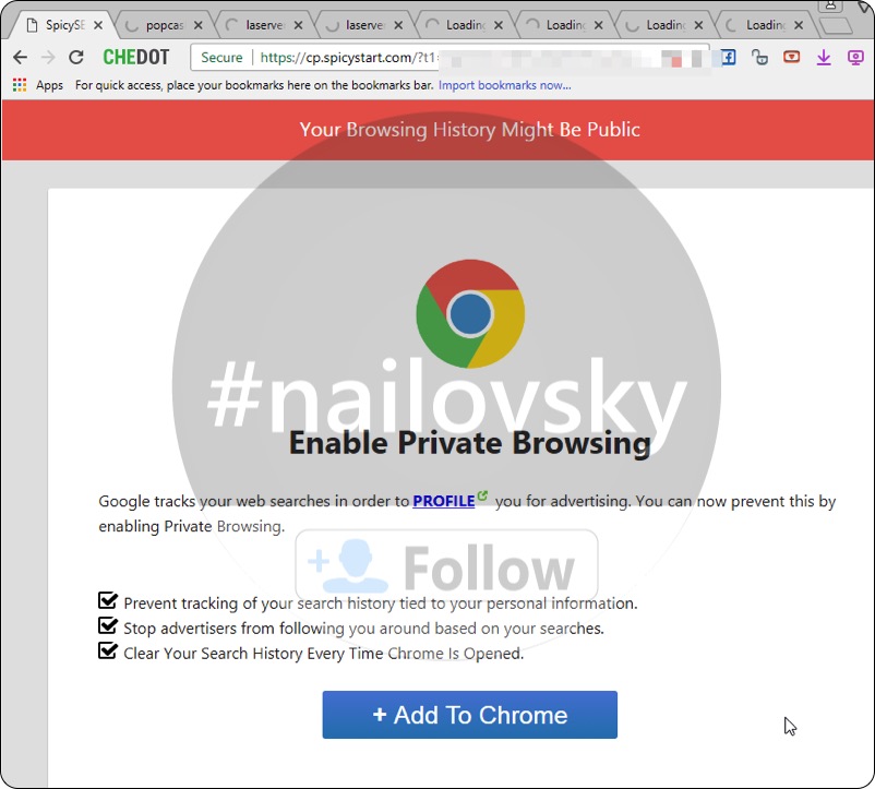 cp.spicystart.com (SpicySearch) extension pop-up