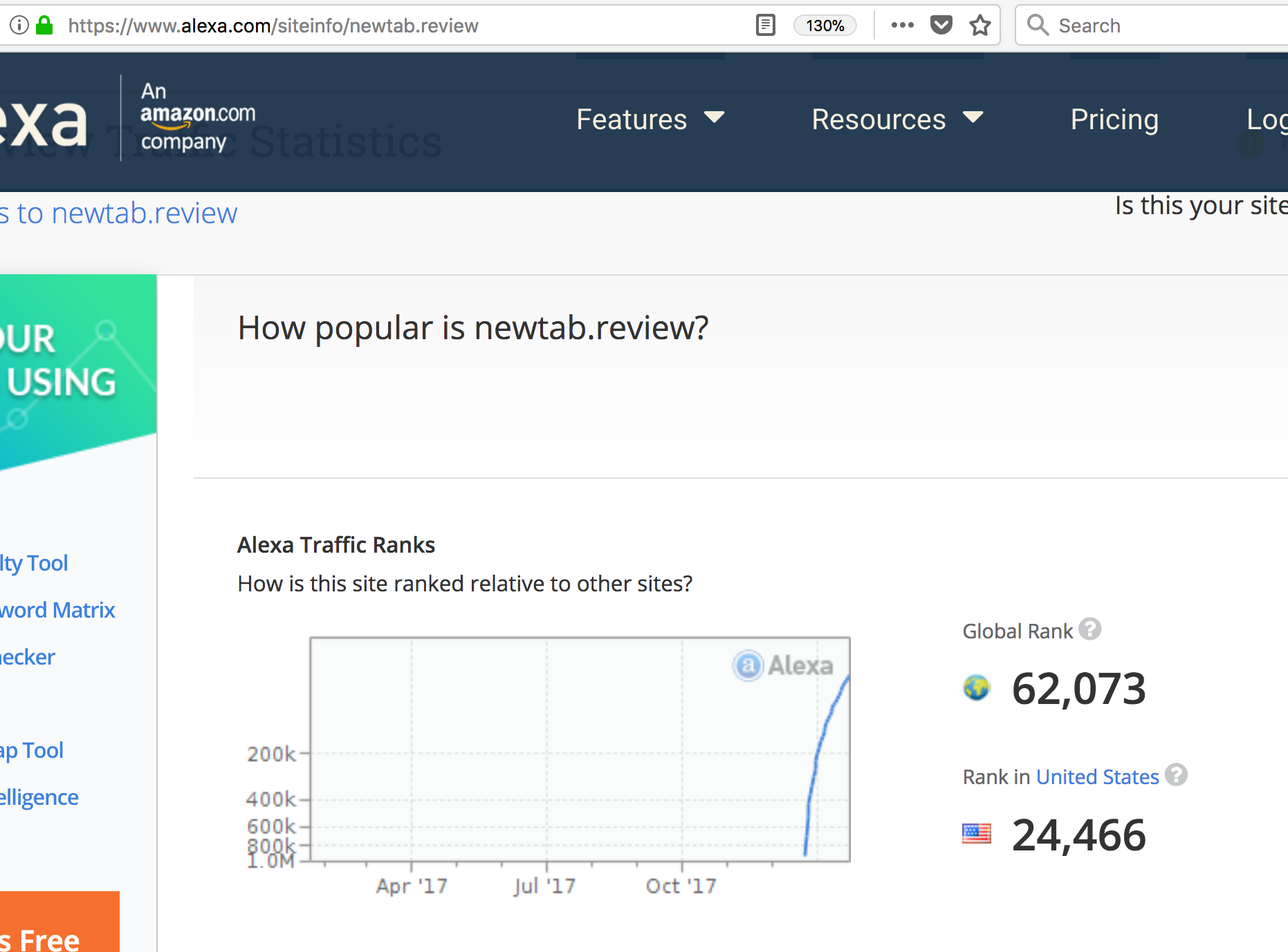 Newtab.review rank on Alexa