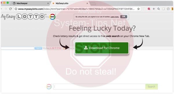 Myeasylotto.com extension notice in Google Chrome