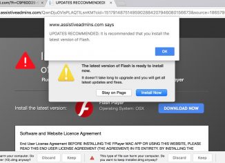 Assistiveadmins.com fake Flash Player update alert
