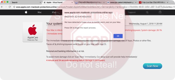 Apple.com-macbook-protections.online scam on Mac
