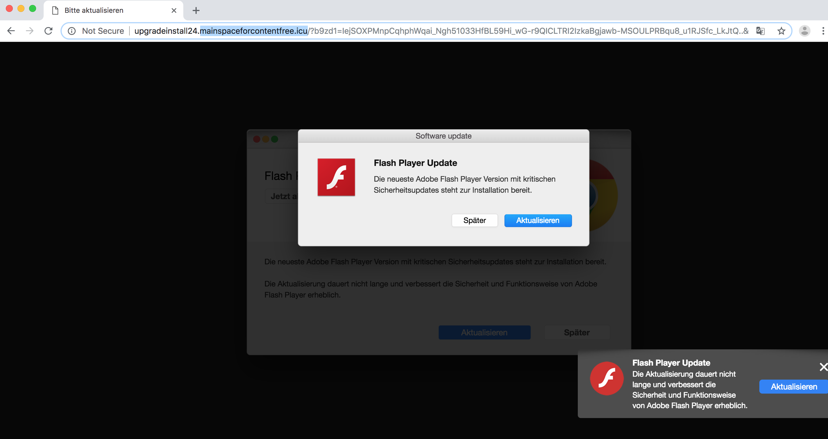 Mainspaceforcontentfree.icu fake Flash Player Update alert