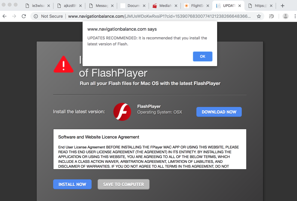 Navigationbalance.com fake Flash Player alert