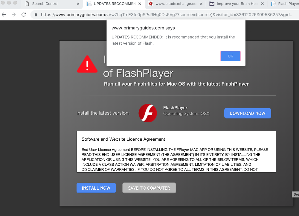 Primaryguides.com fake Adobe Flash Player alert