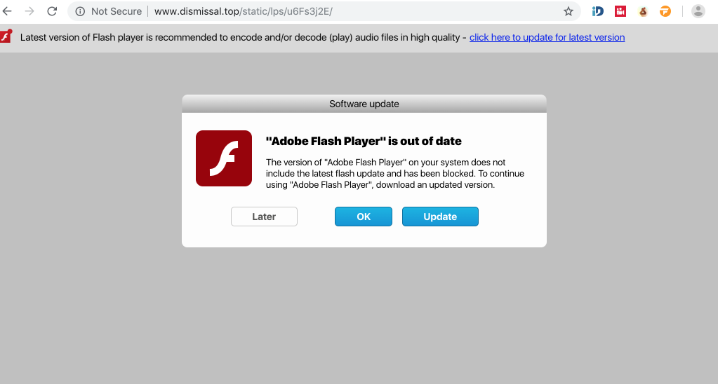 Dismissal.top fake Adobe Flash Player update alert