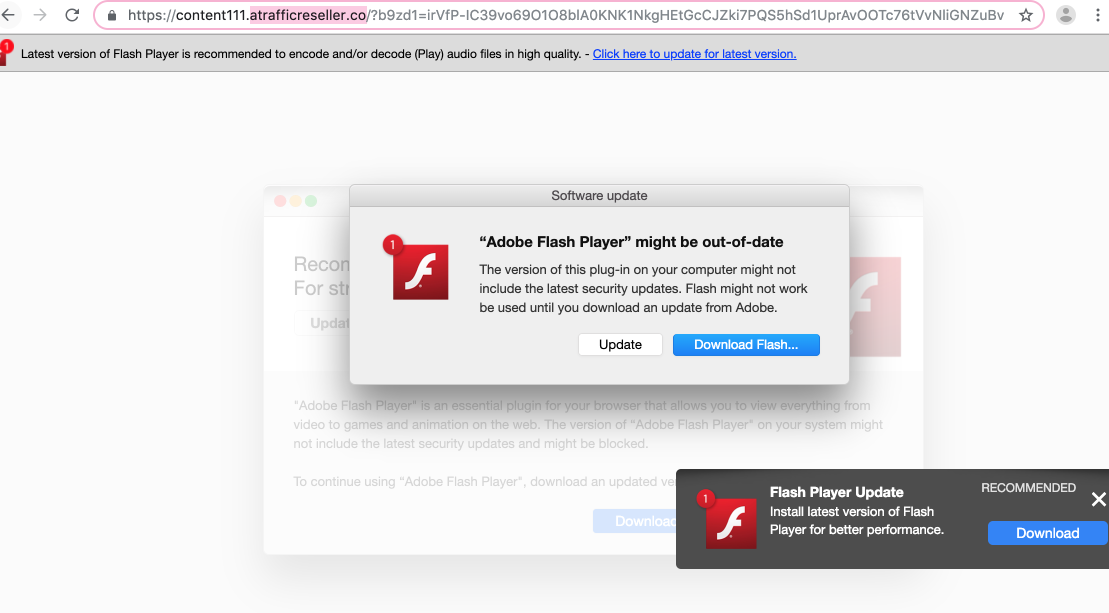Atrafficreseller.co fake Adobe Flash Player alert
